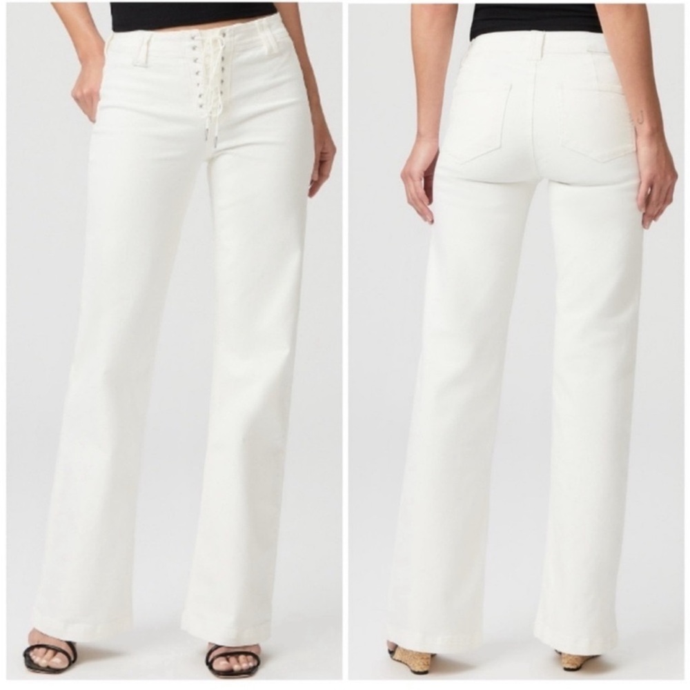 PAIGE Leenah Lace Up Wide Leg Jeans White Size 30 High Rise‎ NWT